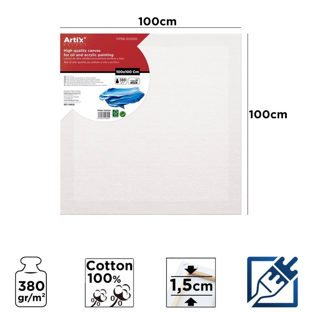 Lienzo con Bastidor 100x100cm | Lienzos para Pintar